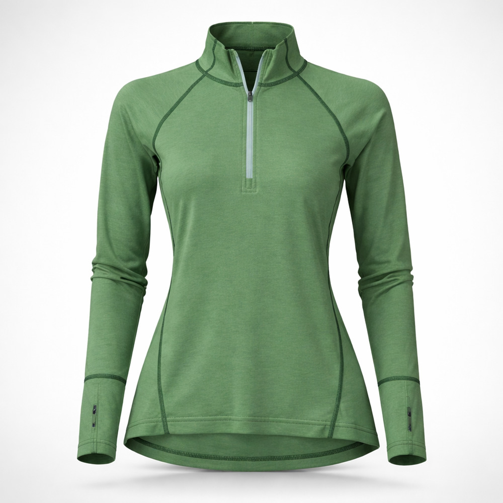 Stio Basis PeakWool Midweight 1/4 Zip Womens Small Green Thumbholes